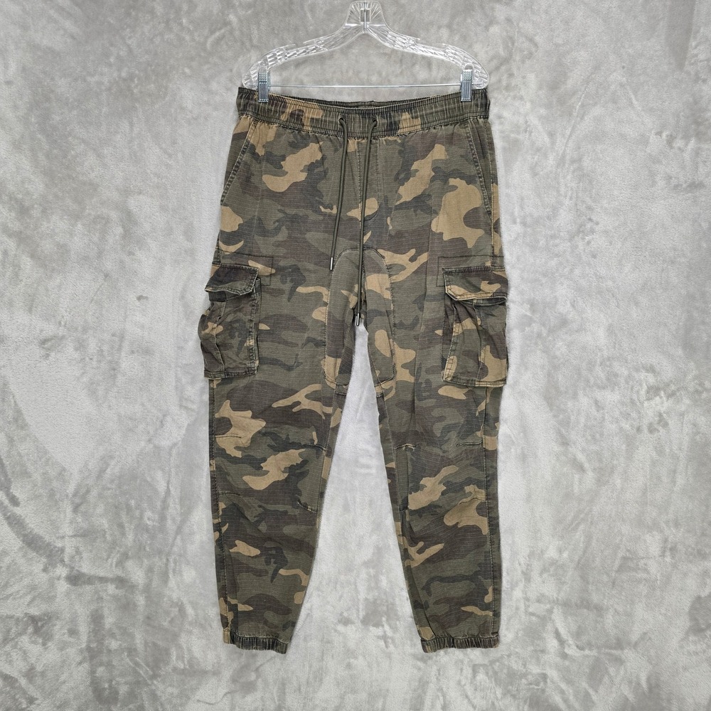 CSG Cargo Jogger Pants Mens 2XL Green Camo Ripstop Cotton Blend Drawstring Gorp